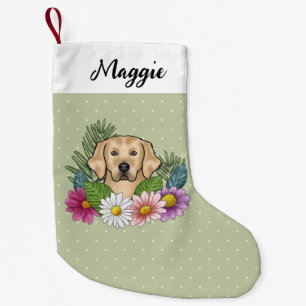 Petite Chaussette De Noël Retriever doré jaune Couleurs Fleurs et nom