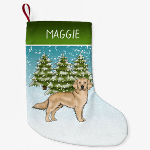 Petite Chaussette De Noël Retriever doré jaune Noël Bleu Nom personnalisé