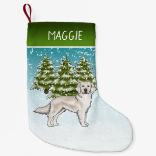 Petite Chaussette De Noël Retriever Golden Crème Bleu de Noël Nom personnali
