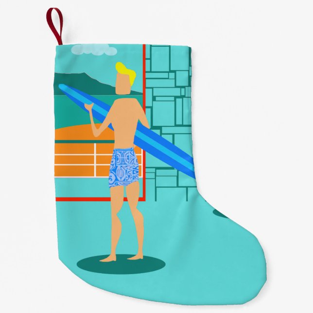 Petite Chaussette De Noël Rétro bas de Noël de type de surfer (Devant)