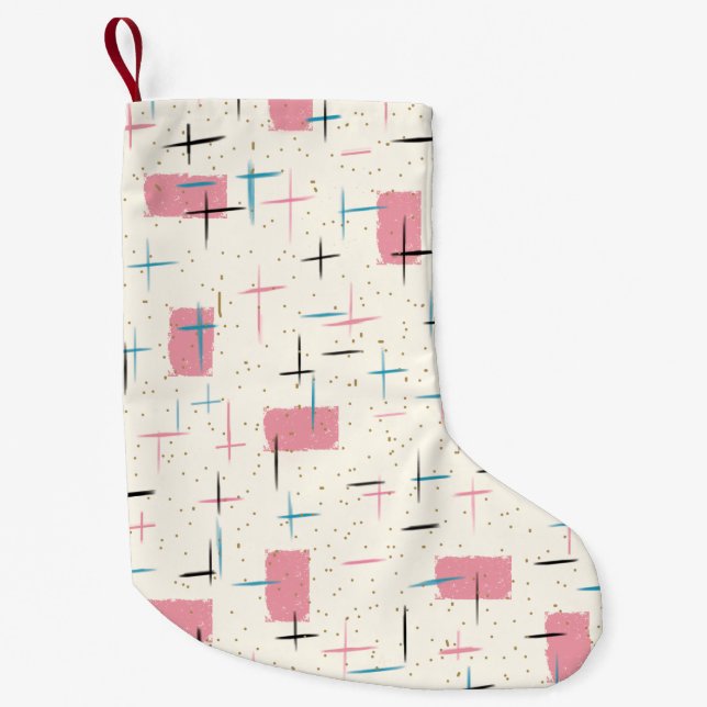 Petite Chaussette De Noël Rétro bas rose atomique de Noël de motif (Devant)