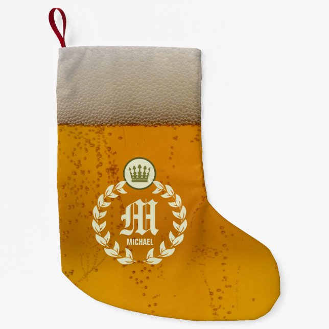 Petite Chaussette De Noël Rétro bière et monogramme personnalisé (Devant)