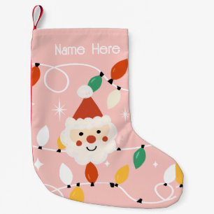 Petite Chaussette De Noël Rétro Cute Père Noël avec Fairy Lights rose