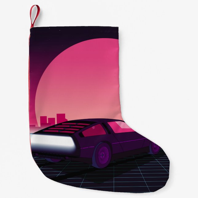 Petite Chaussette De Noël Retro future. 80s style sci-fi background with sup (Devant)