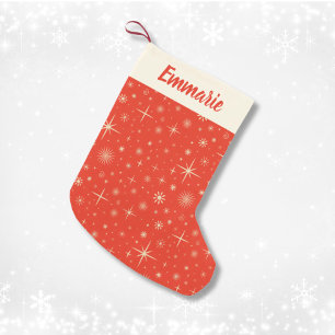 Petite Chaussette De Noël Retro Red Sparkle Motif de Noël Nom personnalisé