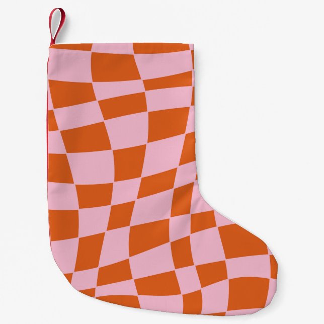 Petite Chaussette De Noël Retro Super Wavy Psychedelic Checkerboard Vérifier (Devant)
