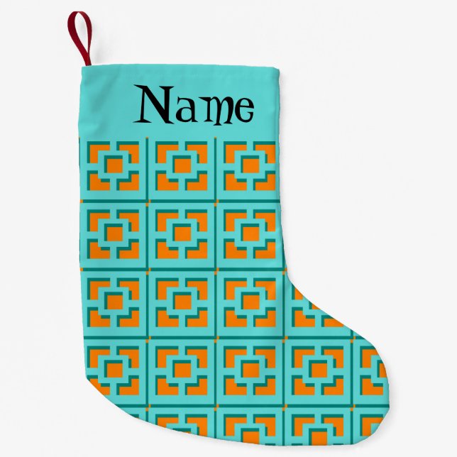 Petite Chaussette De Noël Rétro Turquoise et Orange Noël Stocker (Devant)