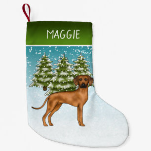 Petite Chaussette De Noël Ridgerhien de Rhodésie nommé Neige Forêt d'Hiver