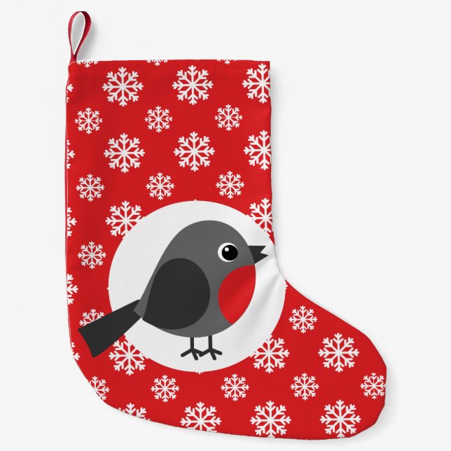 Petite Chaussette De Noël Robin Snowflakes Rouge (Devant)