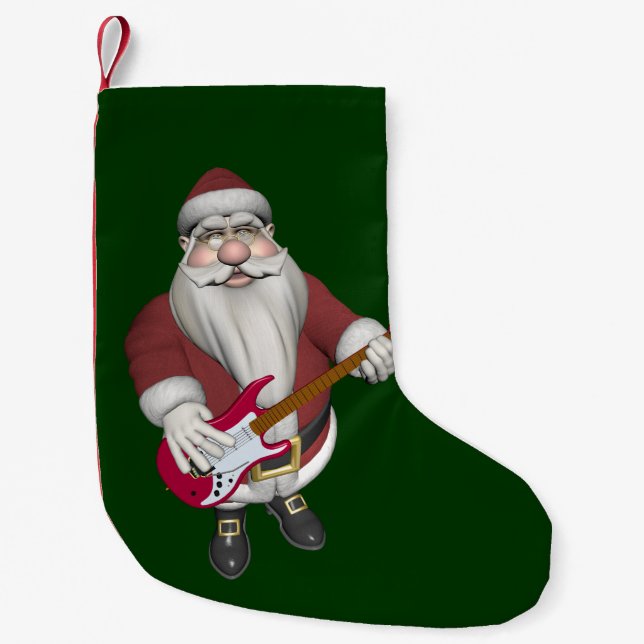 Petite Chaussette De Noël Rock Star Père Noël avec guitare électrique rouge (Devant)