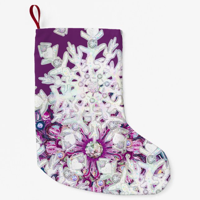 Petite Chaussette De Noël Rosace rouge cardinale et flocon de neige (Devant)