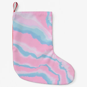PETITE CHAUSSETTE DE NOËL ROSE BLEU ET BLANC ART ABSTRAIT