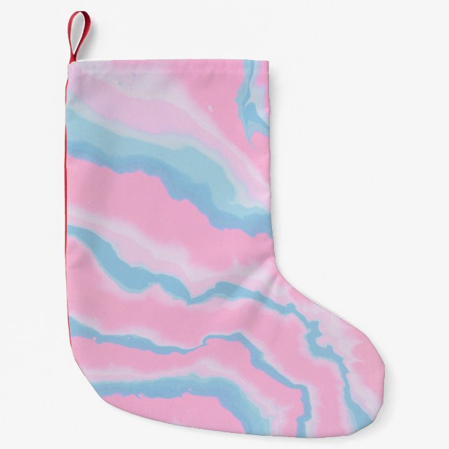 PETITE CHAUSSETTE DE NOËL ROSE BLEU ET BLANC ART ABSTRAIT (Devant)