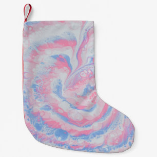 PETITE CHAUSSETTE DE NOËL ROSE BLEU ET BLANC PEINTURE ABSTRAITE