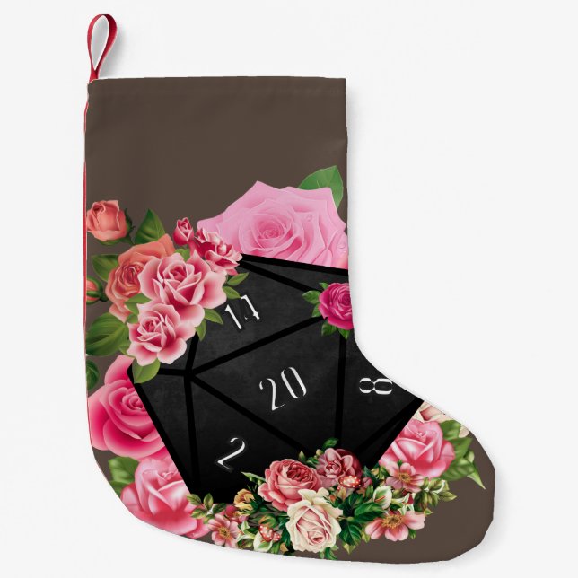 Petite Chaussette De Noël Rose Floral D20 Tabletop Dice RPG (Devant)