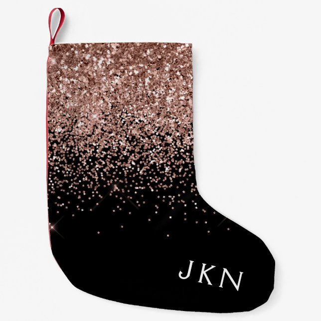 Petite Chaussette De Noël Rose Gold Blush Pink Black Parties scintillant Mon (Devant)