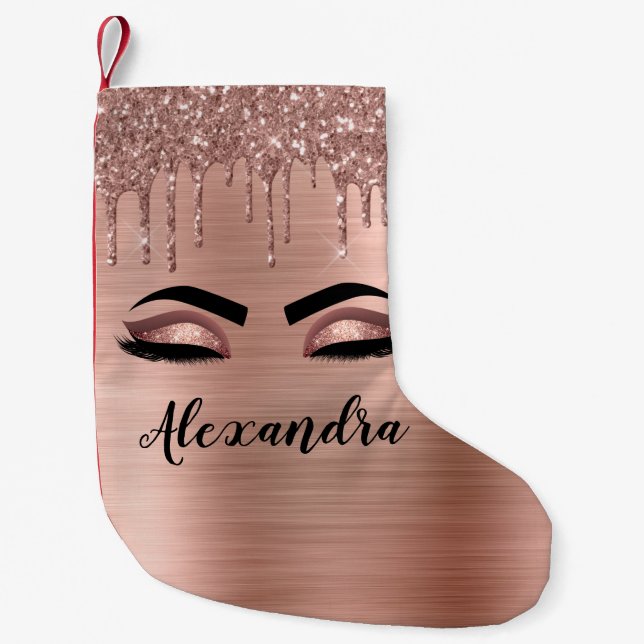 Petite Chaussette De Noël Rose Gold Glitter Sparkle Eyelashes Monogram (Devant)