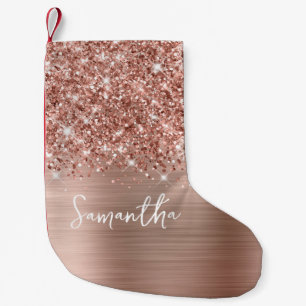 Petite Chaussette De Noël Rose Gold Pailleté Glam Nom