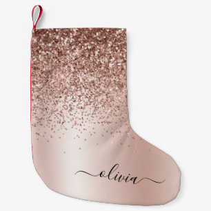 Petite Chaussette De Noël Rose Gold - Parties scintillant rose pâle Nom du m