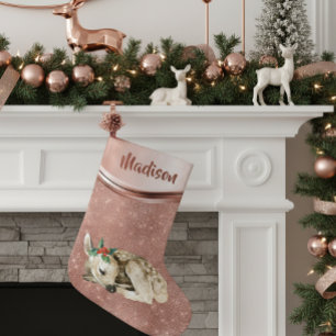 Petite Chaussette De Noël Rose Gold Sparkle Deer Fawn Personnalisé
