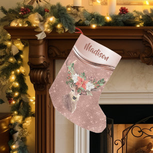 Petite Chaussette De Noël Rose Gold Sparkle Deer Plutôt Personnalisé