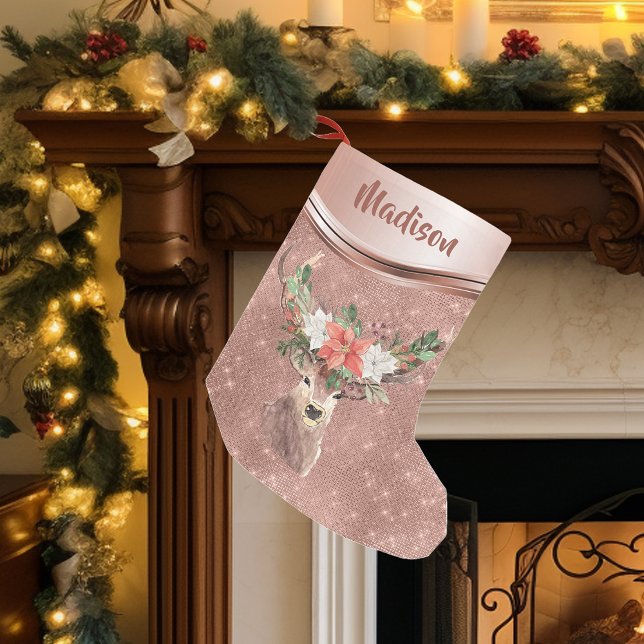 Petite Chaussette De Noël Rose Gold Sparkle Deer Plutôt Personnalisé (Créateur téléchargé)
