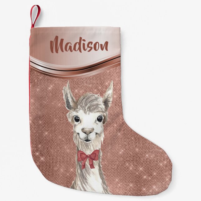 Petite Chaussette De Noël Rose Gold Sparkle Llama Plutôt Personnalisé (Devant)