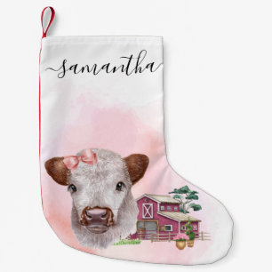 Petite Chaussette De Noël Rose Highland Cow Baby Calf Aquarelle
