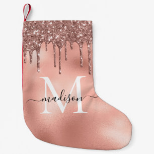 Petite Chaussette De Noël Rose métallique Monogramme Parties scintillant ros
