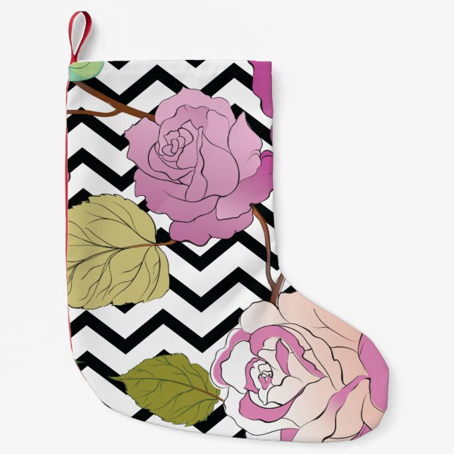 Petite Chaussette De Noël Roses 27 (Devant)