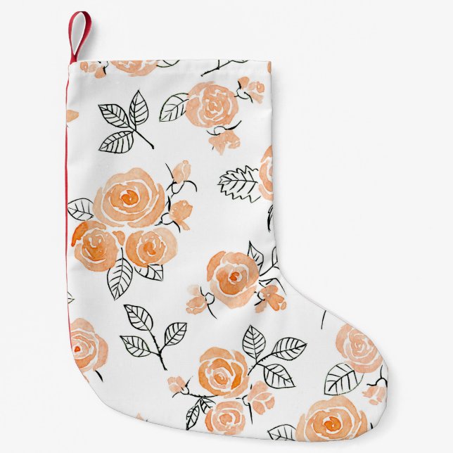 Petite Chaussette De Noël Roses d'aquarelle : Arrière - plan blanc d'encre (Devant)