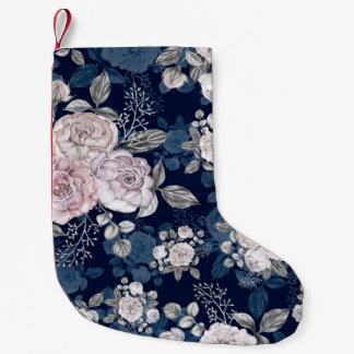 Petite Chaussette De Noël Roses roses roses Bleu foncé : Vintage