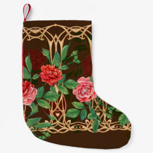 Petite Chaussette De Noël roses vintages dans une imitation décorative d'un
