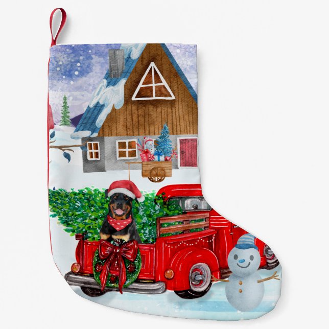 Petite Chaussette De Noël Rottweiler Chien en livraison Noël Camion Neige (Devant)