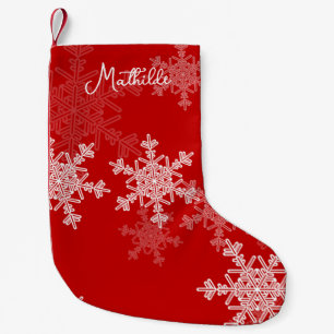 Petite Chaussette De Noël Rouge Blanc Snowflakes Minimaliste Nom de Noël