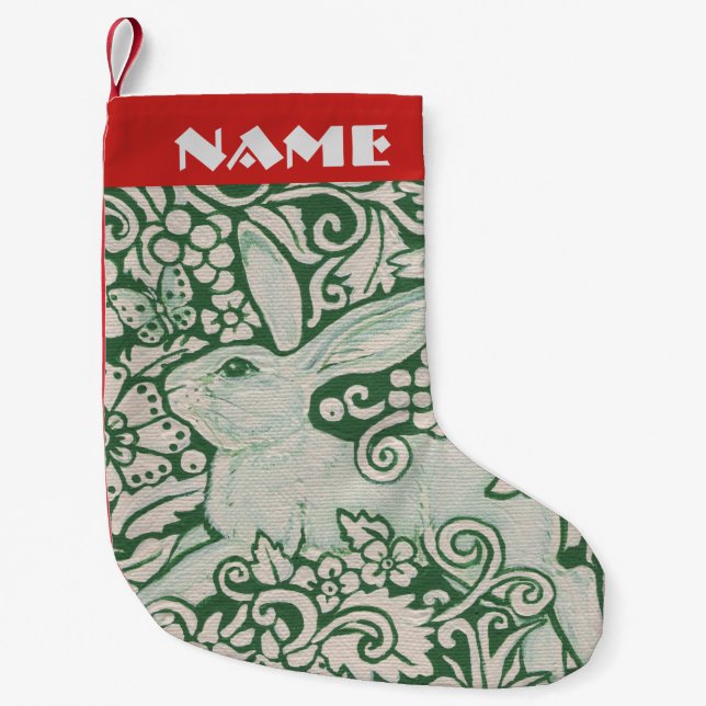 Petite Chaussette De Noël Rouge Blanc Vert Rabbit Stocker Personnaliser Folk (Devant)