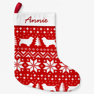Petite Chaussette De Noël Rouge et blanc de motif de silhouettes d'épagneul