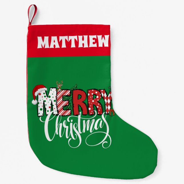 Petite Chaussette De Noël Rouge et vert rétro joyeux noël (Devant)