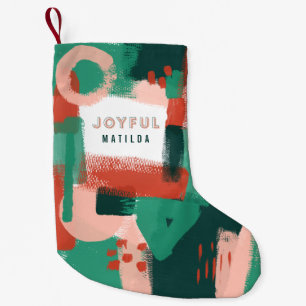 Petite Chaussette De Noël Rouge graphique abstrait moderne, rose + joyeux