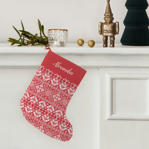 Petite Chaussette De Noël Rouge Motif de Sweat Nordic Personnalisé