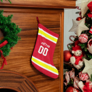 Petite Chaussette De Noël Rouge, or et équipe de football blanche