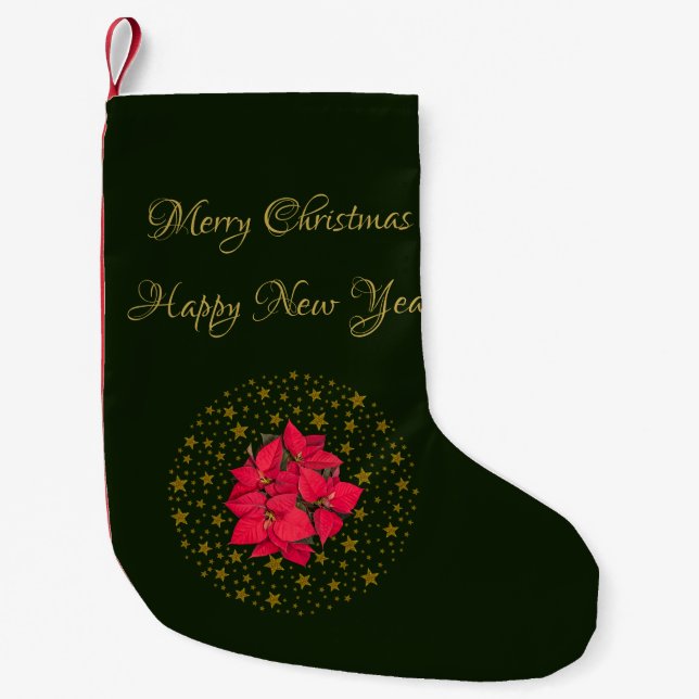 Petite Chaussette De Noël Rouge Poinsettia Plante sur parties scintillant ét (Devant)