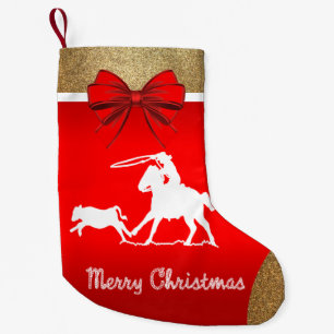 Petite Chaussette De Noël Rouge Roping de cowboy occidental de rodéo