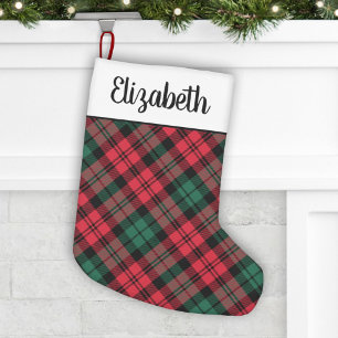 Petite Chaussette De Noël Rouge rustique et tartan écossais vert personnalis