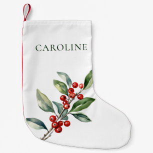 Petite Chaussette De Noël Rouge Vert Élégant Noël Botanique Réversible