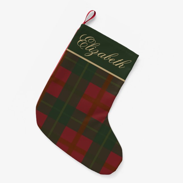 Petite Chaussette De Noël Rouge Vert Tartan Or Script Intemporel (Devant (Accrochage))