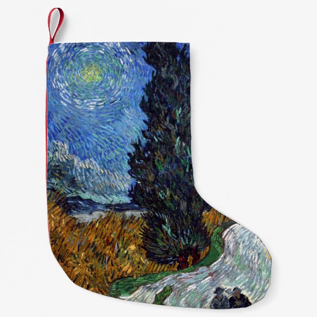 Petite Chaussette De Noël Route avec cyprès de Van Gogh Impressionnisme (Devant)