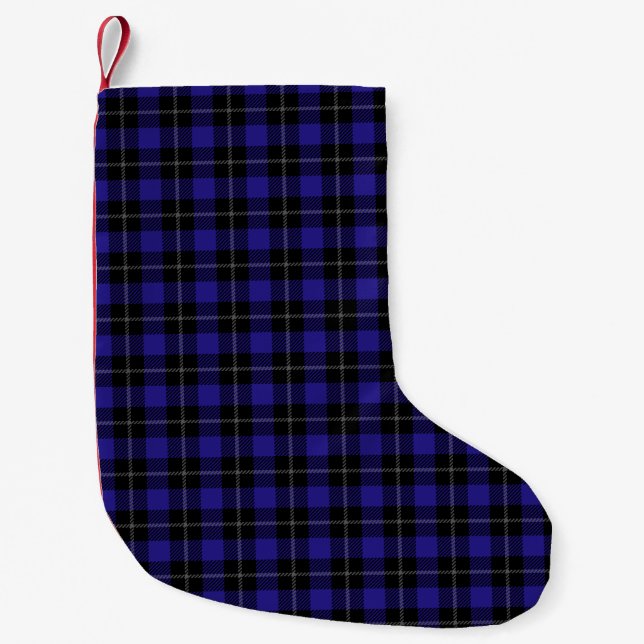 Petite Chaussette De Noël Royal Blue Black Plaid (Devant)