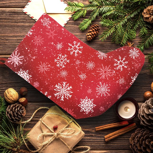 Petite Chaussette De Noël Ruby Rouge Festif Noël Flocons de Neige Blancs  (Créateur téléchargé)