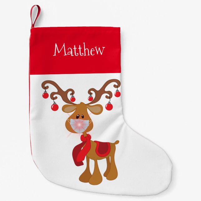 Petite Chaussette De Noël Rudolph Reindeer avec masque visage 2020 (Devant)
